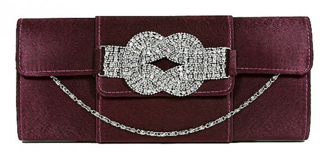 Evening Bag - Satin w/ Rhinestone Accent Charm - BG-90790PU